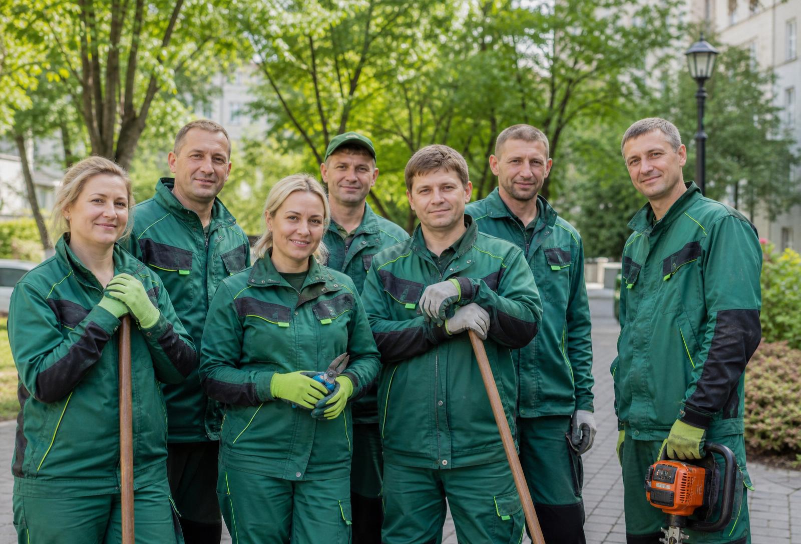 Команда специалистов в фирменной форме на объекте